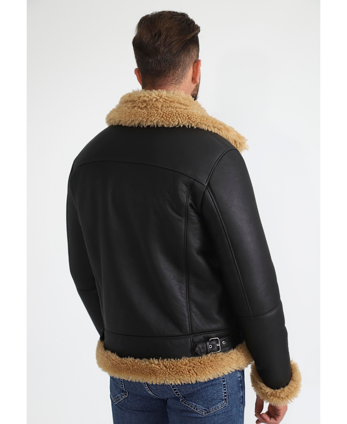 Furniq Uk Men's Shearling Raf B3 Aviator Jacket, Silkywith Ginger Curly Wool - Dark Brown