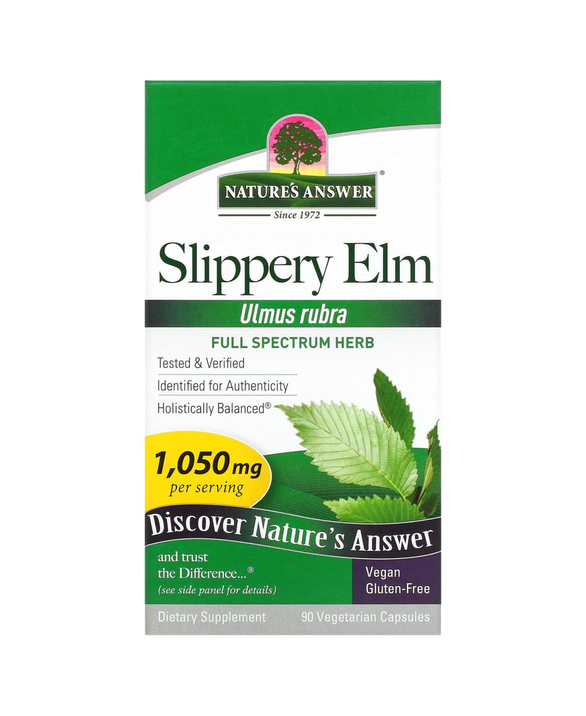 Slippery Elm 1 050 mg - 90 Vegetarian Capsules (350 mg per Capsule) - Assorted Pre-pack (See Table 9