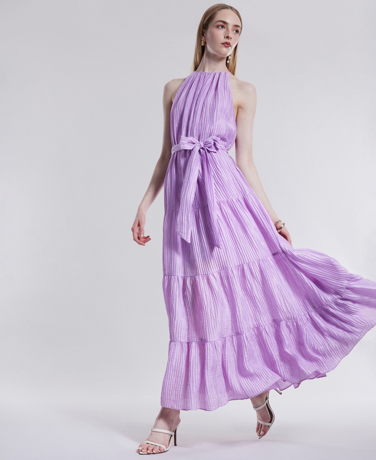 Bcbg New York Women's Plisse Halter Tiered Maxi Dress
