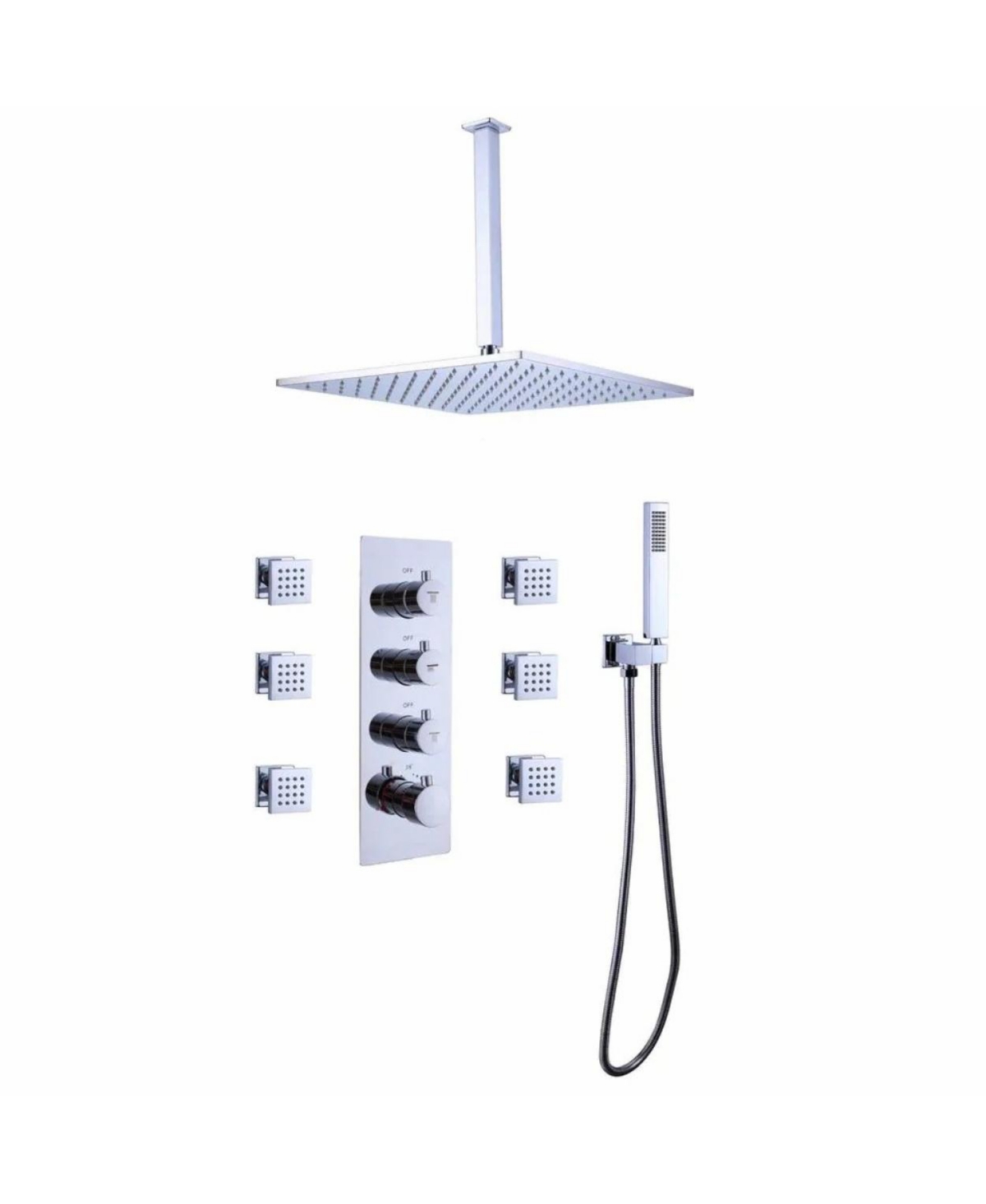 Luxury Thermostatic Mixer Shower System Combo Set Shower Head And Handshower - Silver