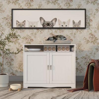 White Wooden Cat Litter Box Enclosure