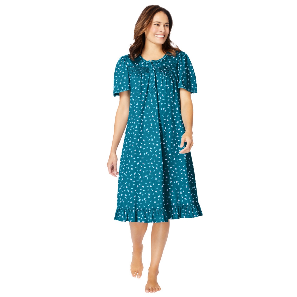 Dreams & Co. Plus Size Short Floral Print Cotton Gown