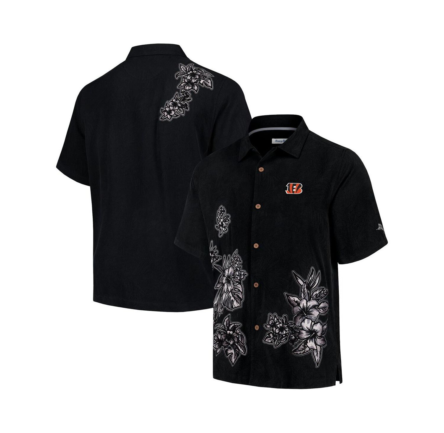 Men's Black Cincinnati Bengals Hibiscus Camp Button-Up Shirt