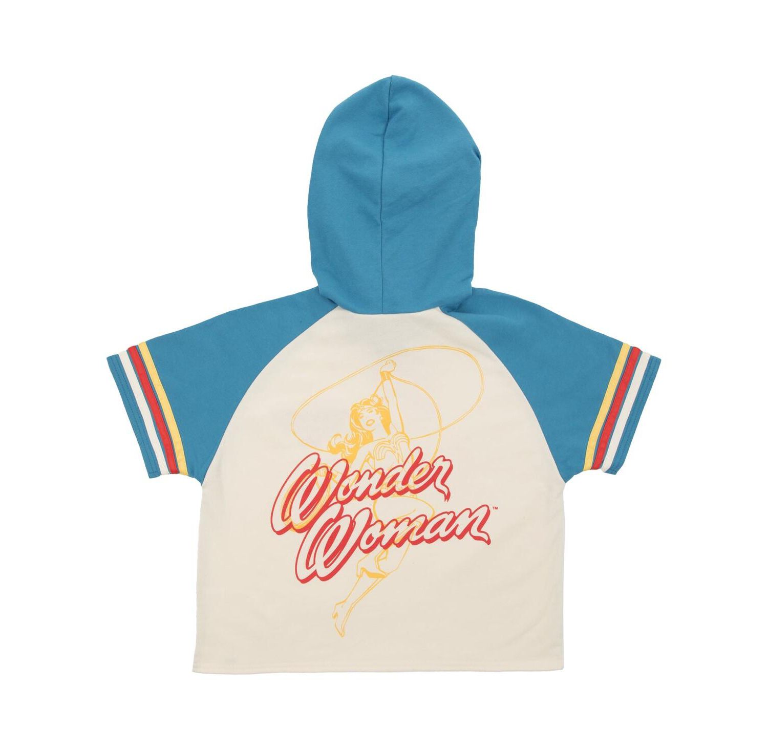 Women's Cream Wonder Woman Cropped Raglan Short Sleeve Pullover Hoodie