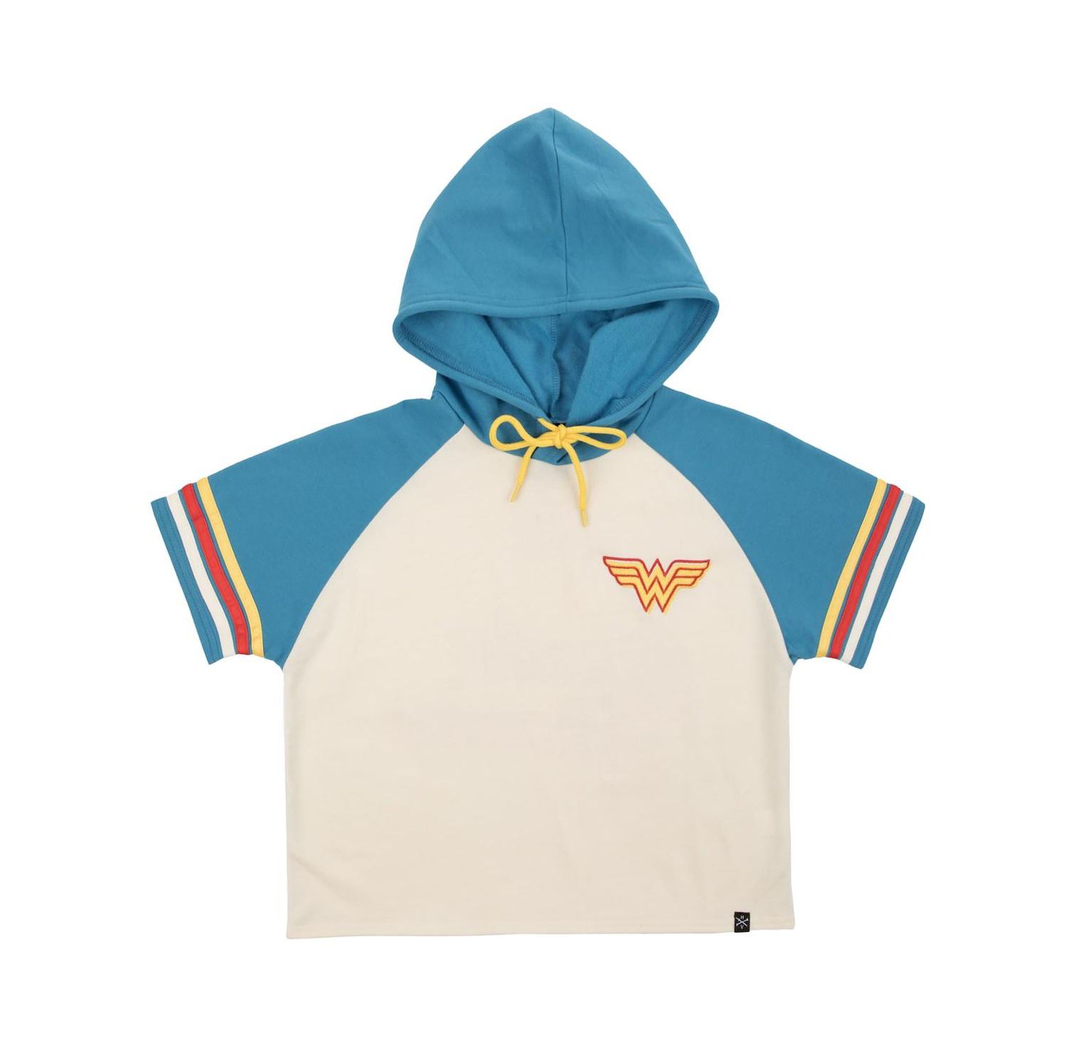 Women's Cream Wonder Woman Cropped Raglan Short Sleeve Pullover Hoodie