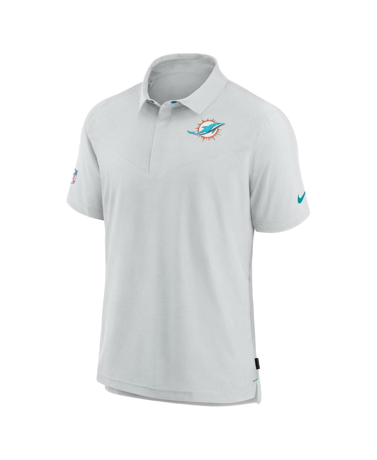 Nike Men's Miami Dolphins Sideline Lockup Performance Polo In White,aqua