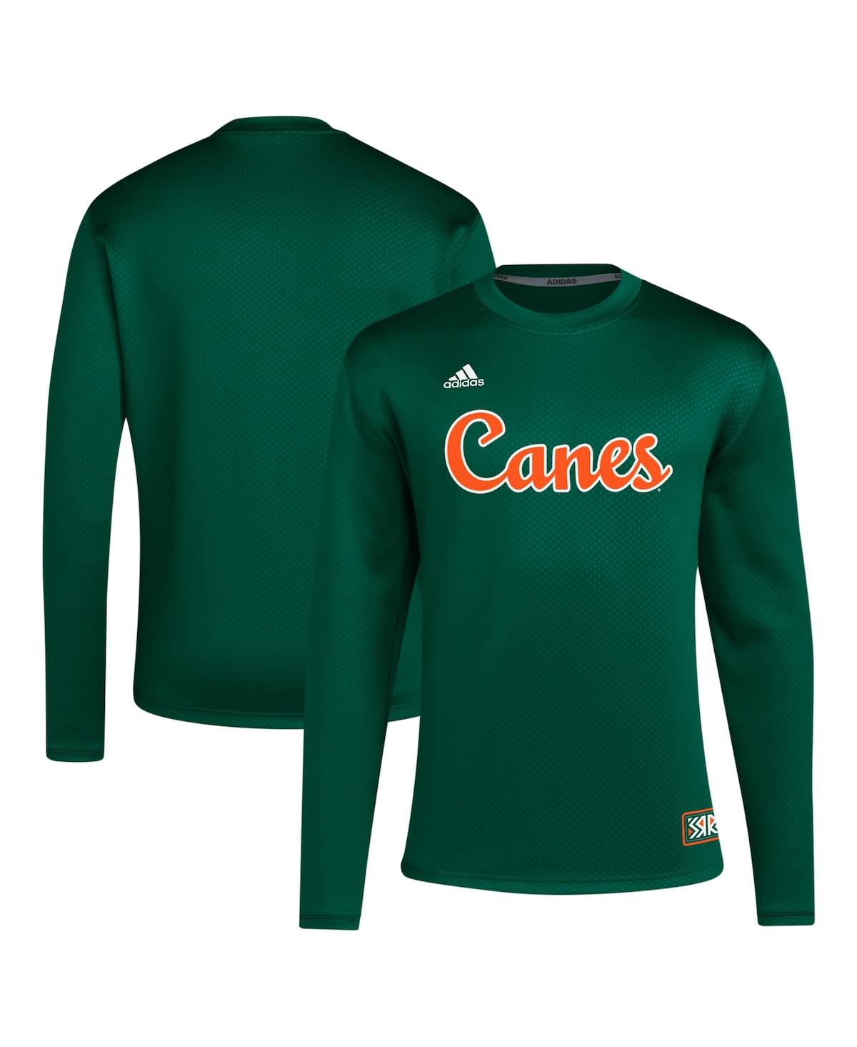 Adidas Originals Men's Green Miami Hurricanes Reverse Retro Baseball Script Pullover Sweatshirt