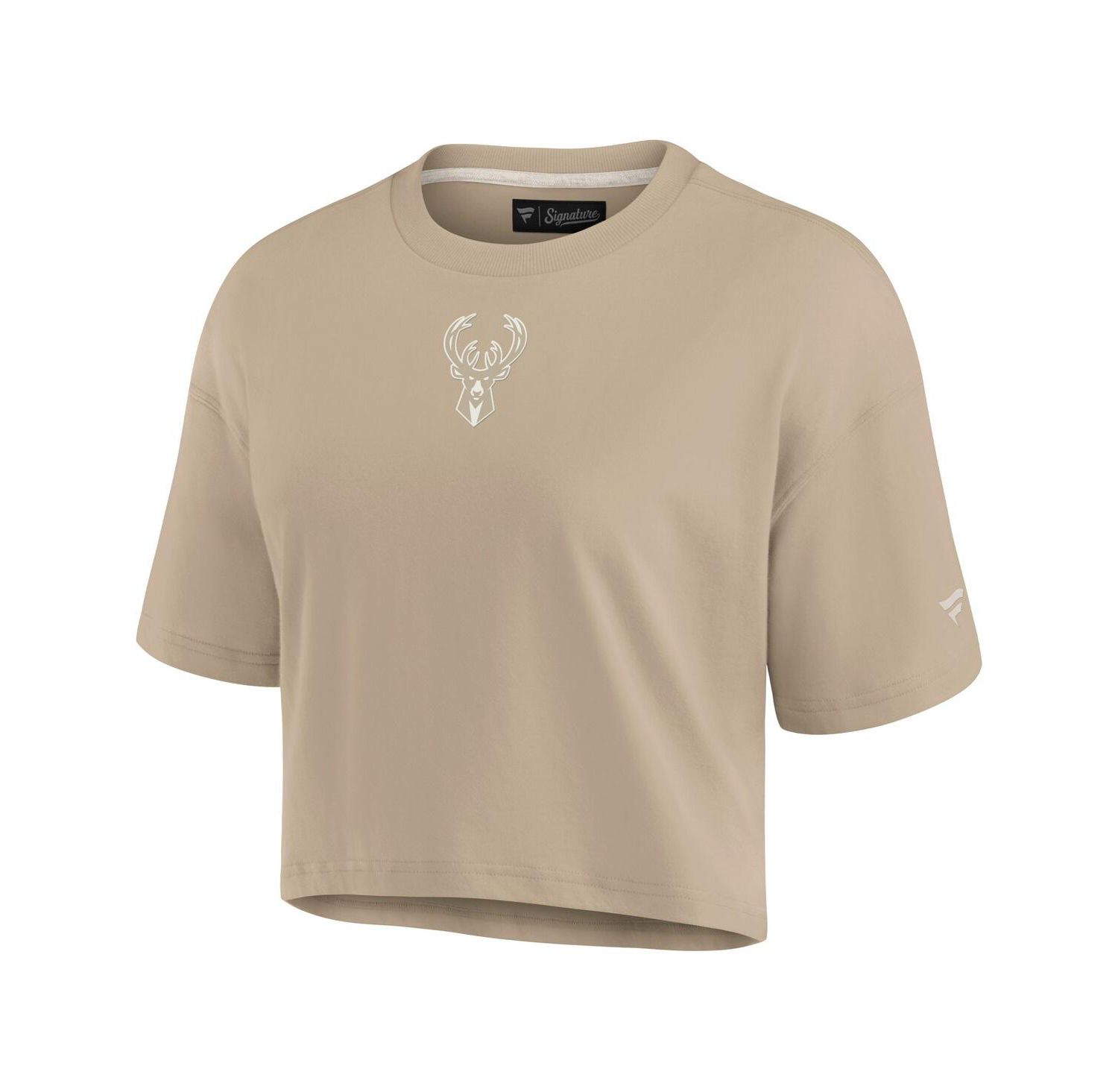 Women's Khaki Milwaukee Bucks Elements Super Soft Boxy Cropped T-Shirt
