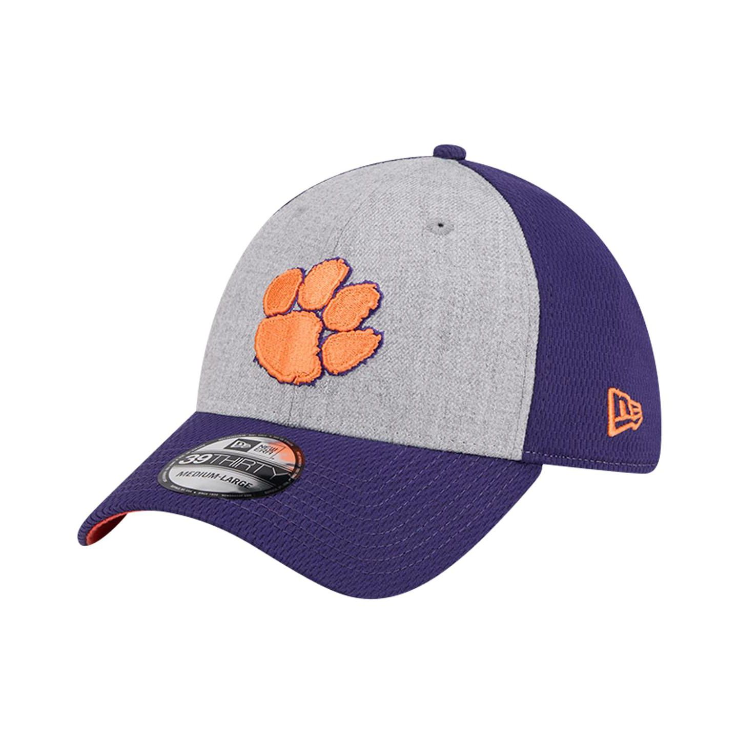 Мужская кепка New Era Heather Gray/Purple Clemson Tigers Two-Tone 39THIRTY Flex Hat — фото 1