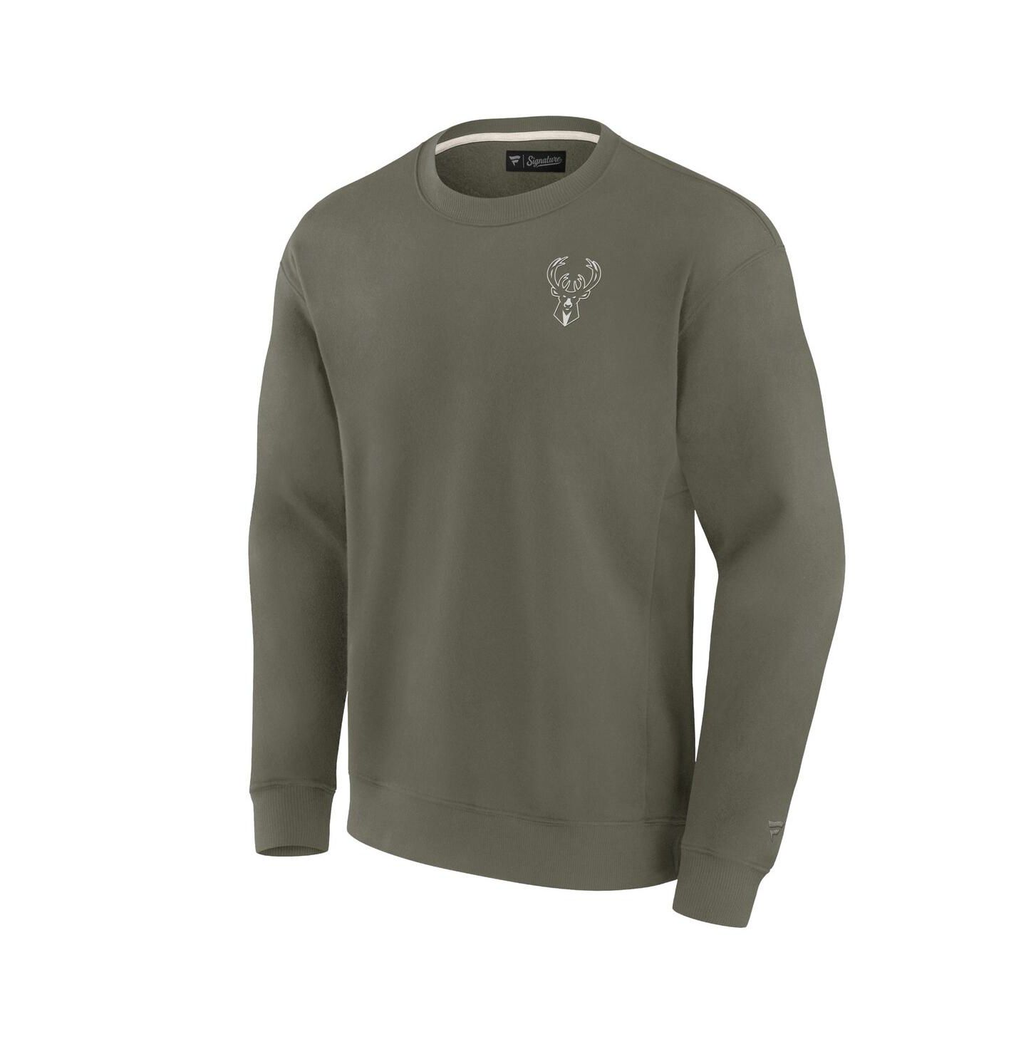 Толстовка Fanatics Signature Olive Milwaukee Bucks Super Soft Pullover Crew — фото 3
