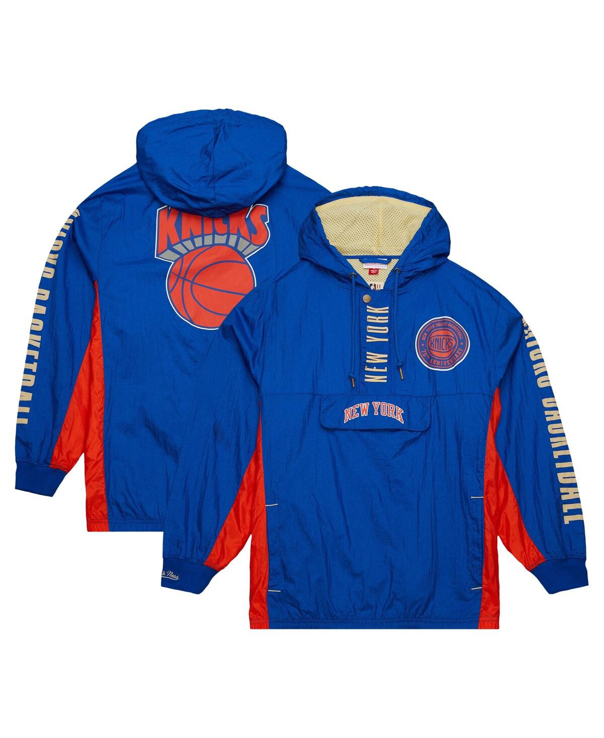 Mitchell Ness Men's Blue New York Knicks Big Tall Hardwood Classics Team Og 2.0 Anorak Hoodie Quarter-Zip Windbreaker Jacket - Blue