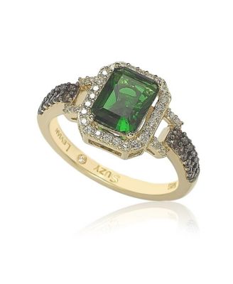 Suzy Levian Sterling Silver Cubic Zirconia Emerald-Cut Halo Ring - Brown