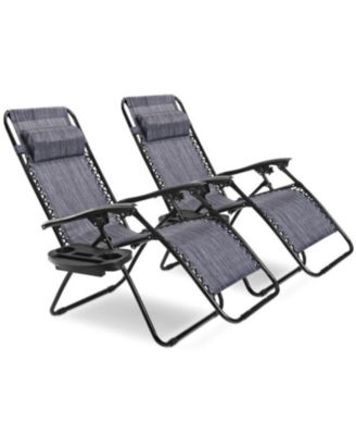 2 Pieces Folding Lounge Chair with Zero Gravity