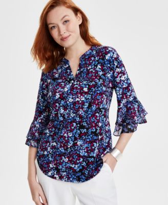 Kasper - Petite Printed 3/4-Sleeve Blouse