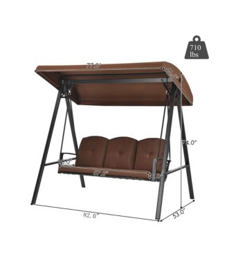 Outdoor 3-Seat Porch Swing with Adjust Canopy and Cushions Brown