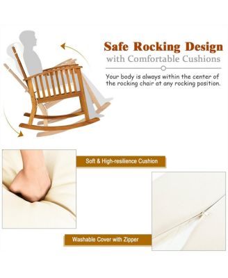 2 Pieces Acacia Wood Patio Rocking Chair Table Set