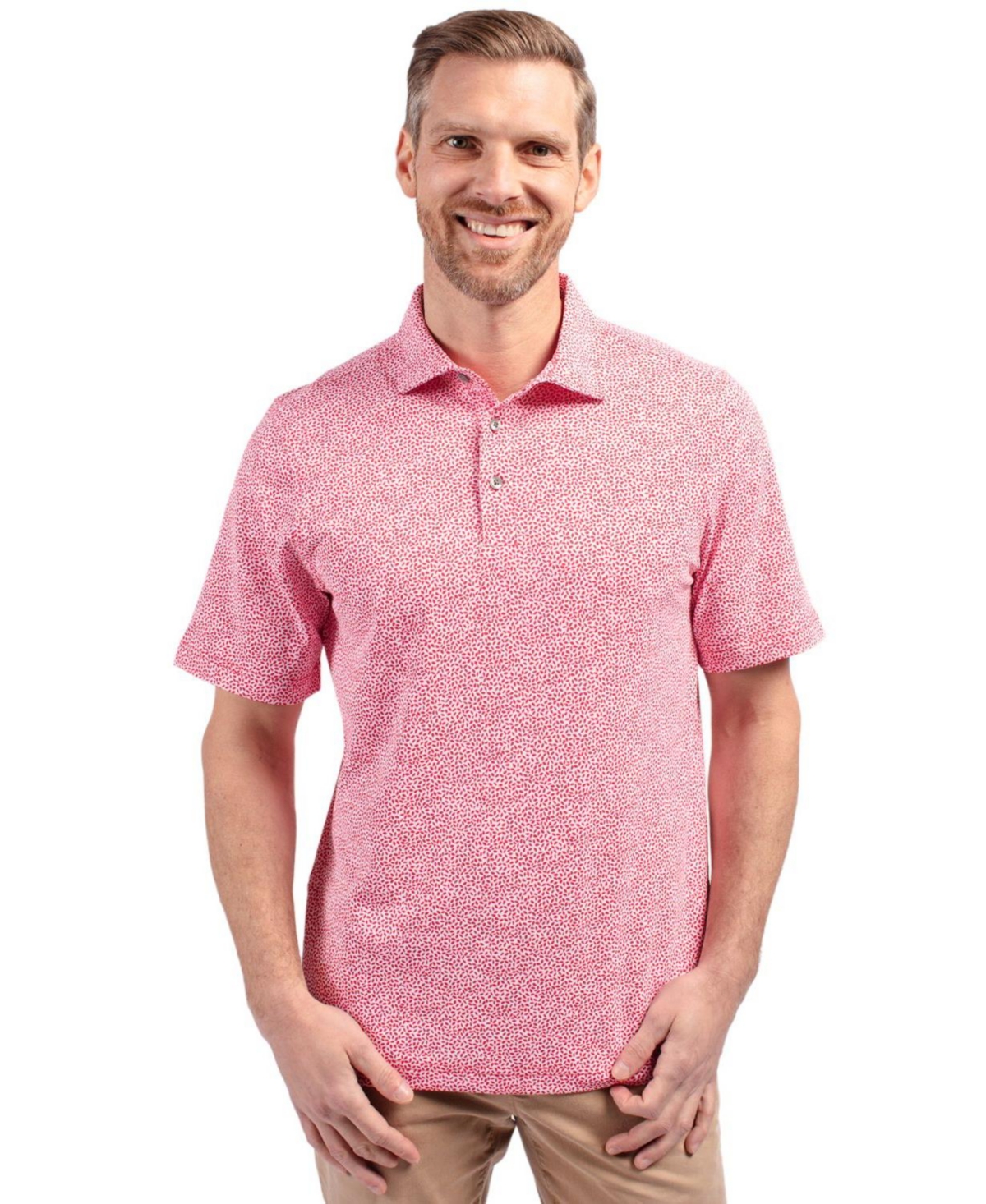 Big & Tall Virtue Eco Pique Botanical Print Recycled Polo Shirt - Navy blue