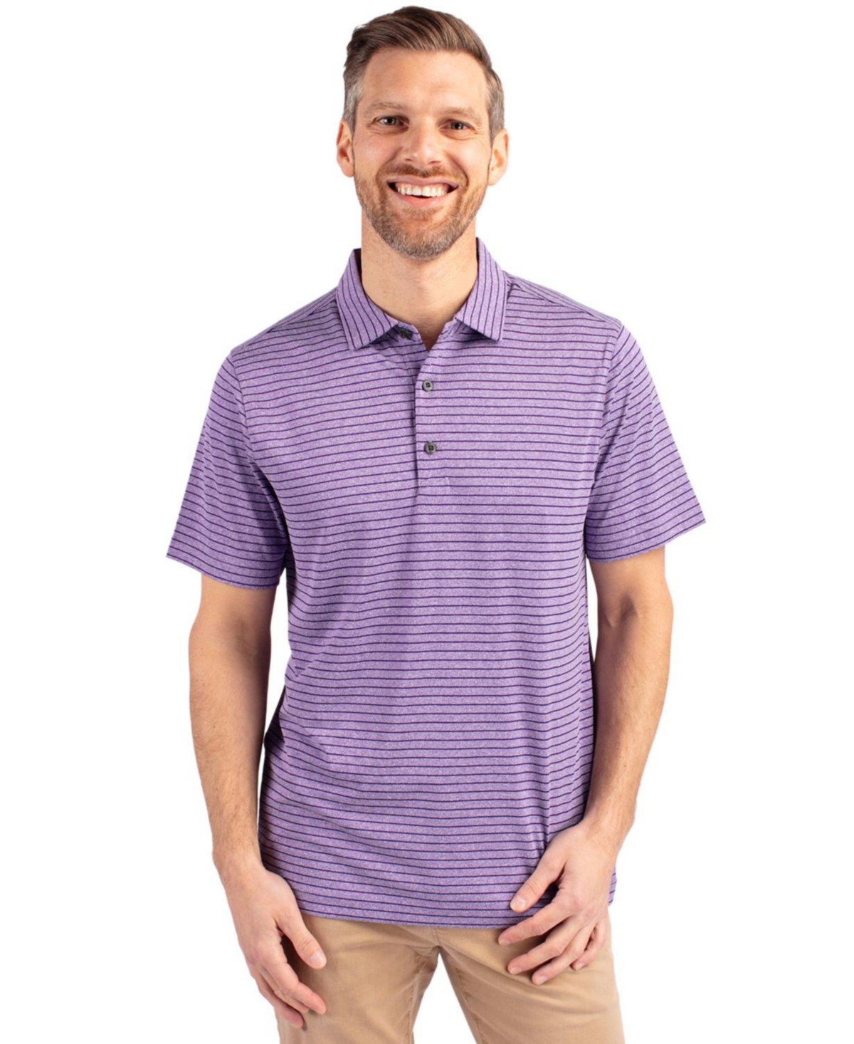 Men's Forge Eco Heather Stripe Stretch Recycled Polo Shirt - College purple heather
