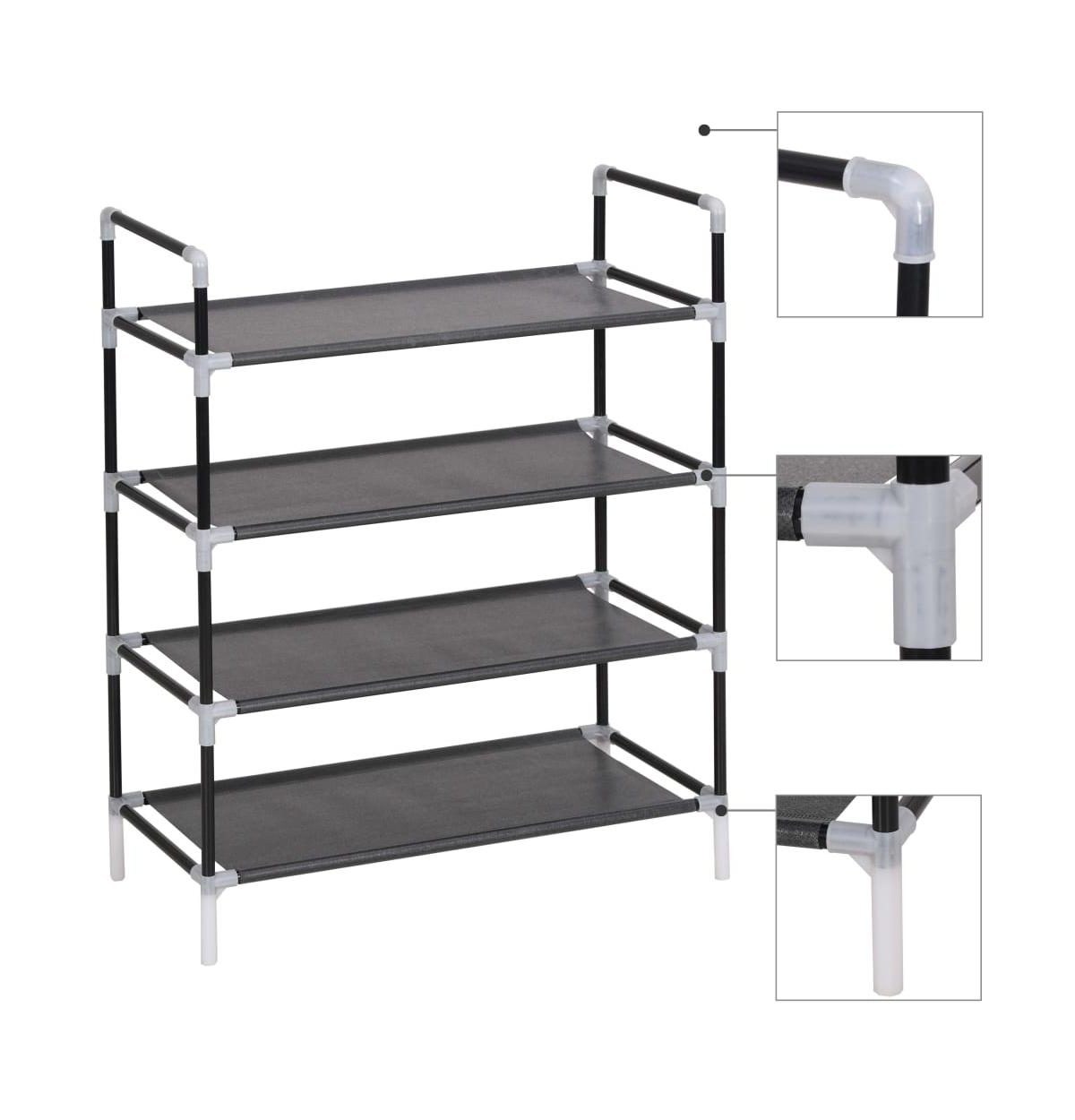 Shoe Rack with 4 Shelves Metal and Non-woven Fabric Black - Black