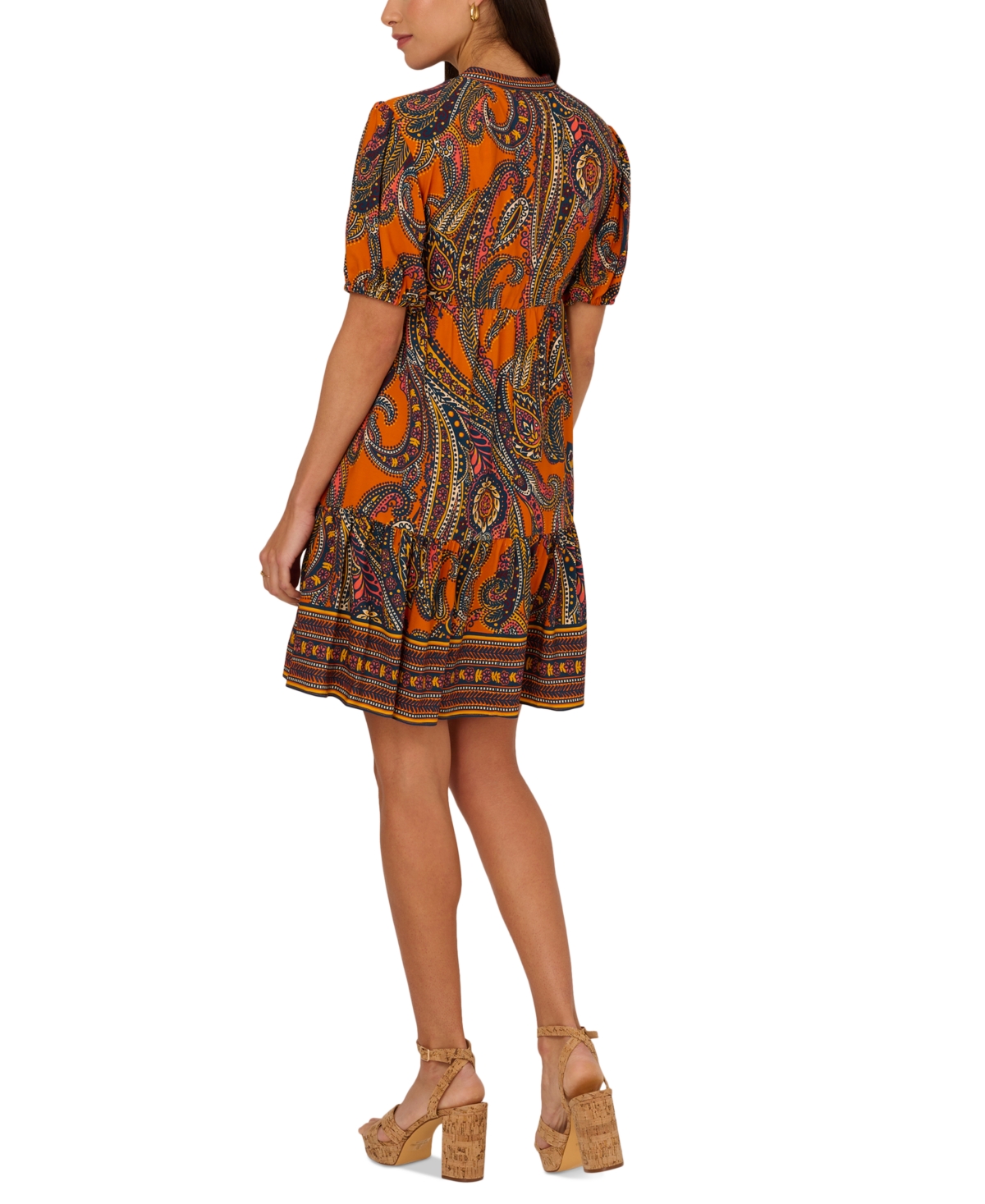 Adrianna by Adrianna Papell Women's Printed Puff-Sleeve A-Line Dress