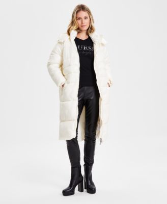 GUESS - Women's Shine Hooded Mid-Length Puffer Coat
