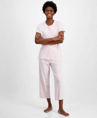 Charter Club Women's 2-Pc. Cotton Printed Cropped Pajamas Set, Created ...