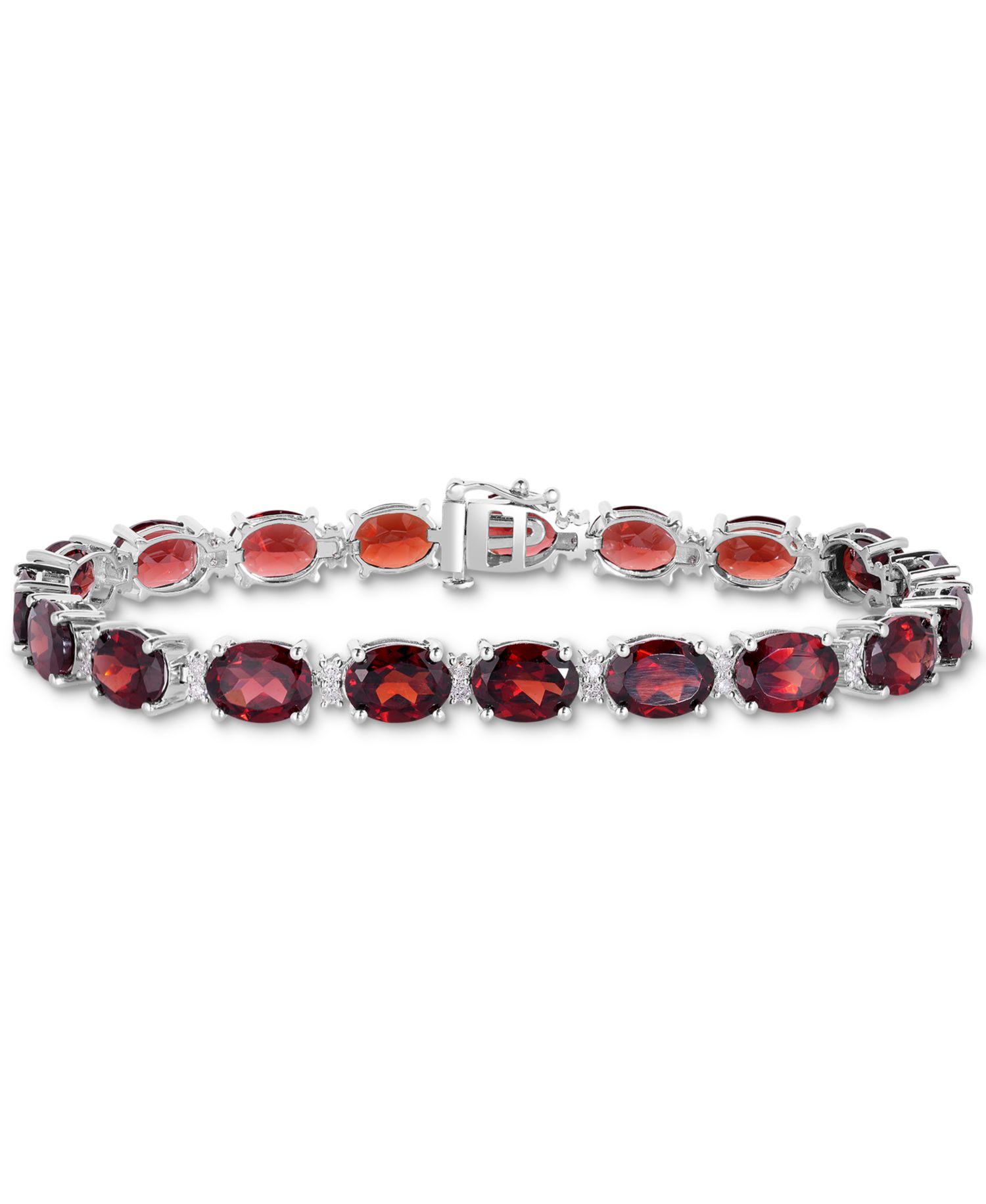 Garnet (28 ct. t.w.) & White Topaz (3/8 ct. t.w.) Oval Link Bracelet in Sterling Silver (Also in Blue Topaz, Amethyst, Peridot, & Citrine)