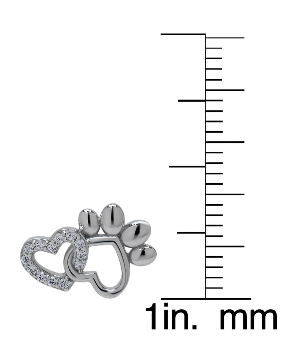 Macy's Cubic Zirconia Heart And Silver Plated Paw Stud Earrings In Silver