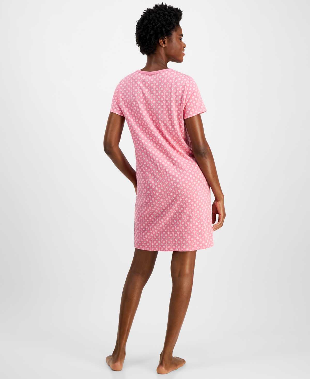 CHARTER CLUB WOMEN'S COTTON PRINTED HENLEY SLEEPSHIRT, CREATED FOR MACY'S 