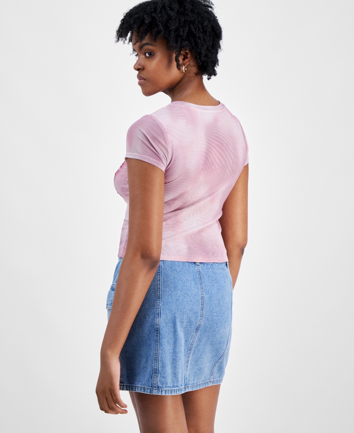 Madden Girl Juniors' Embellishment Mesh Graphic Tee