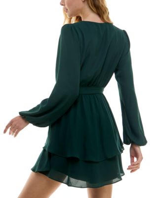 Juniors' Surplice-Neck Fit & Flare V-Neck Dress