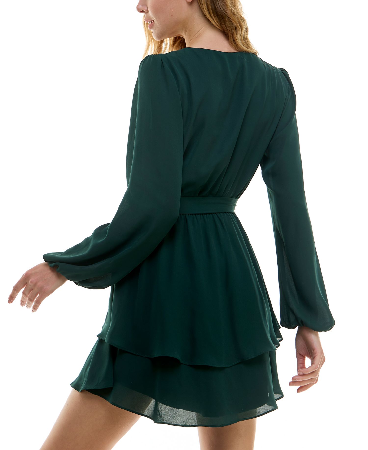 Juniors' Surplice-Neck Fit & Flare V-Neck Dress