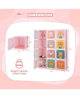 12-Cube Kids Wardrobe Baby Dresser Bedroom Armoire Clothes Hanging Closet with Door