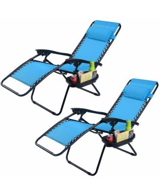2 Pieces Folding Lounge Chair with Zero Gravity