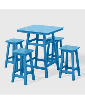 5 PC HDPE Outdoor Patio Dining Bar Table Set and Counter High Stools