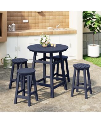 5 PC HDPE Outdoor Patio Dining Bar Table and Counter High Round Stools