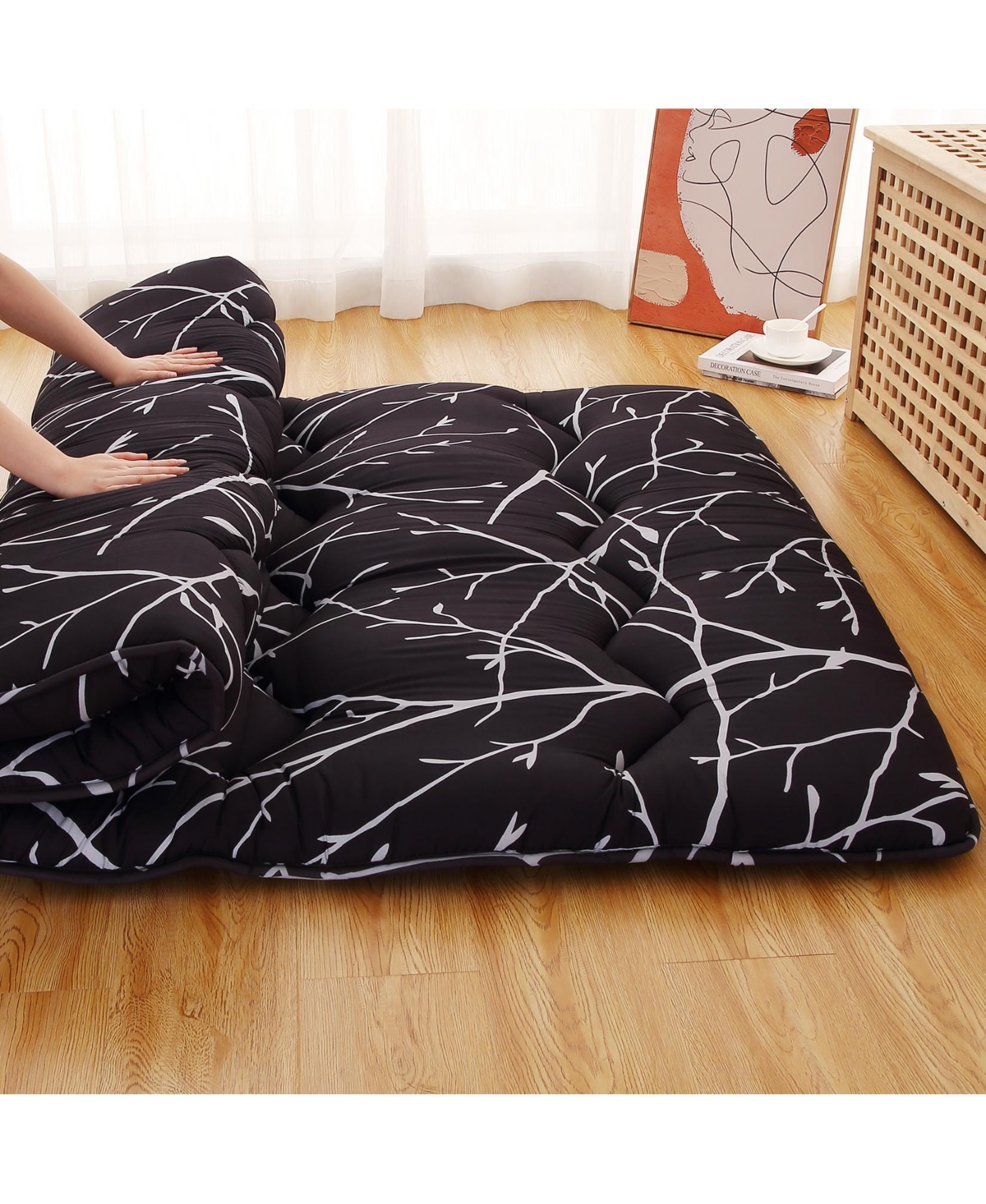 Caromio Futon Mattress Size, Branches Print Floor Mattress Pad Portable Dorm Sleeping Pad, 54