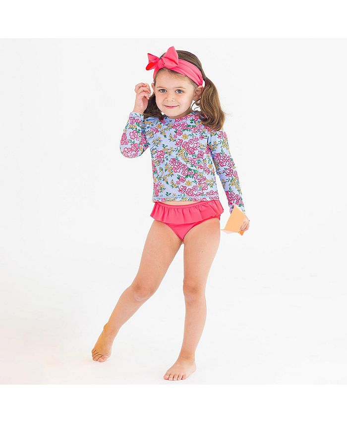RuffleButts Baby Toddler Girls Princess Seam Ruffle Rash Guard 2-Piece Swimsuit | UPF50+ Sun Protection
