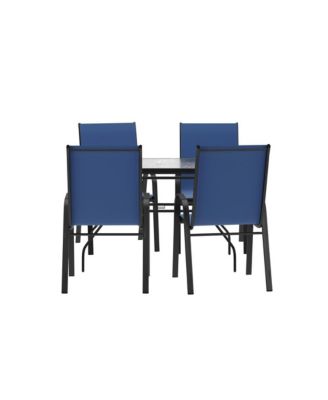 Bardwell 5 Piece Outdoor Dining Table Set For 4 With Glass-Top Patio Table And 4 Stack Chairs With Flex Comfort Material