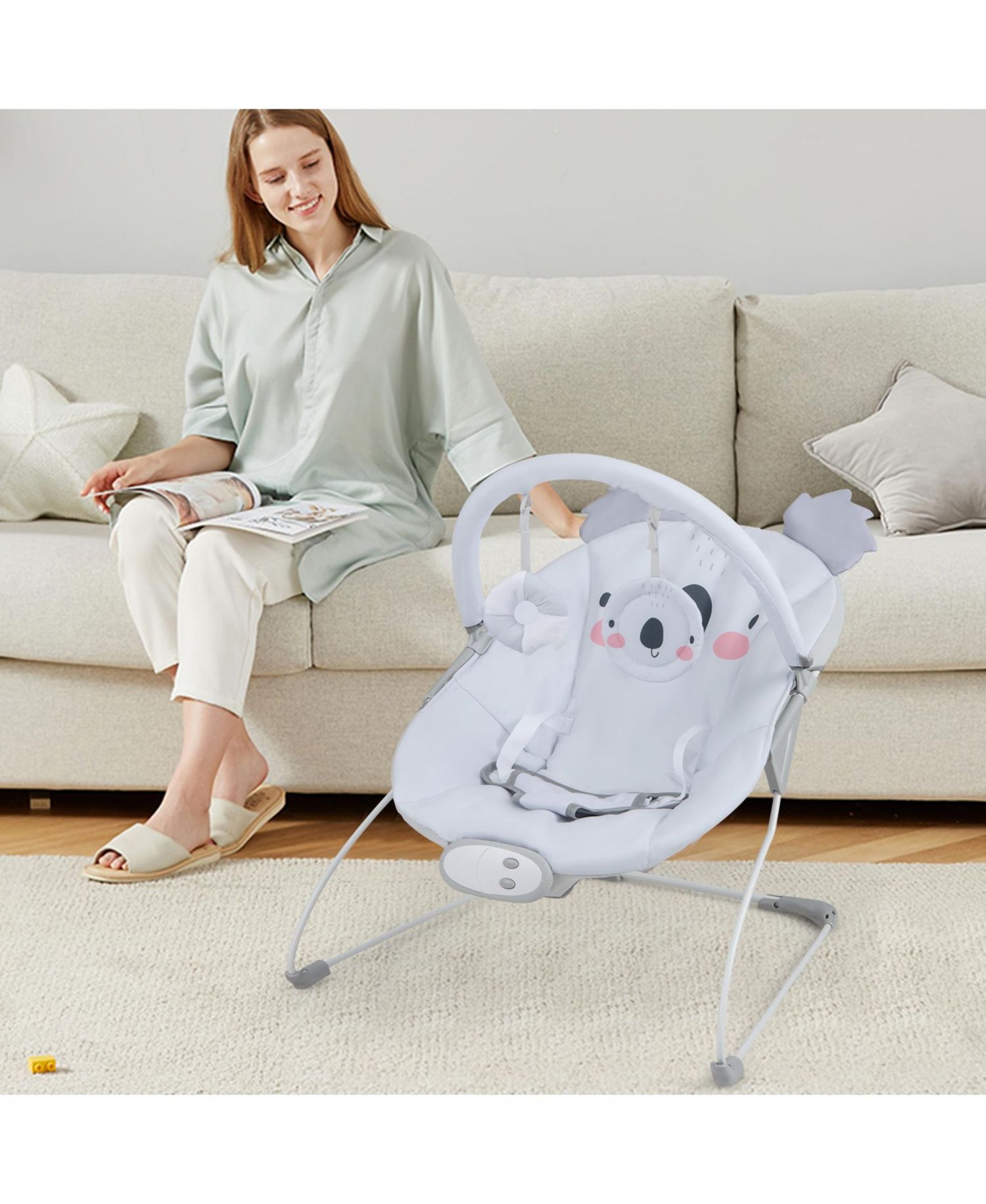 Boys Portable Bouncer Rocker Seat with Detachable Toy Bar-Grey