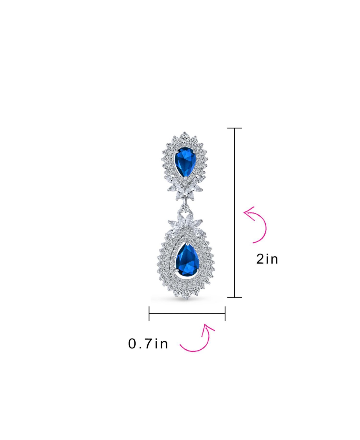 Bling Jewelry Fashion Art Deco Style Teardrop Shaped Halo Cubic Zirconia Clear RoyalStatement Elegant Chandelier Clip On Earrings Prom - Blue