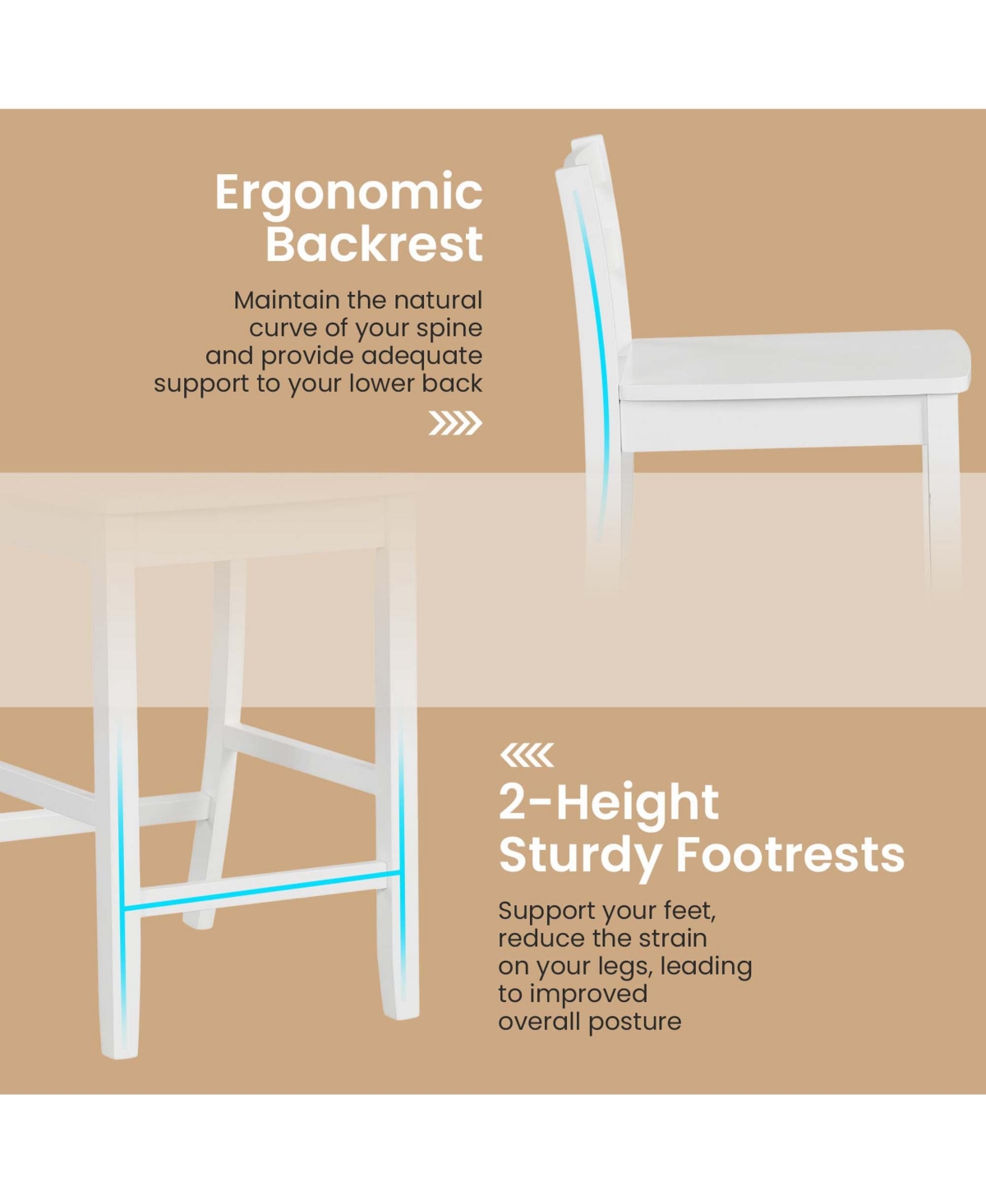 Costway 24-Inch Wooden Bar Stools Set of 4 with Ergonomic Backrest Counter Height Stools