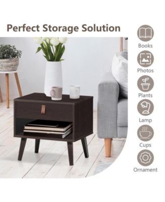 Nightstand Bedroom Table with Drawer Storage Shelf