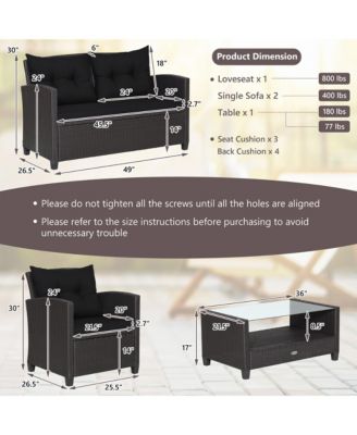 8 PCS Patio Rattan Furniture Set Glass Table Shelf Sofa Cushion Turquoise