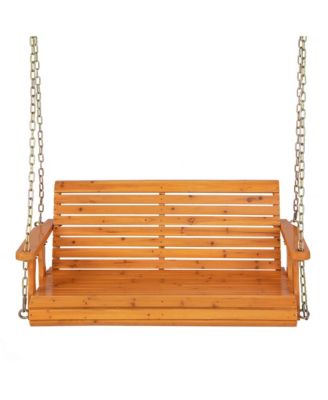 Porch Swing Wood Outdoor Patio Hanging Bench Chair for Garden Backyard White