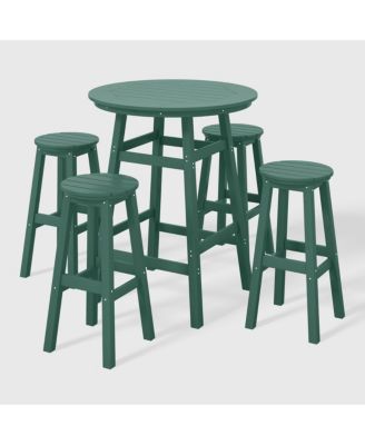 5-Piece HDPE Outdoor Patio Dining Bar Bistro Table Set with Bar Stools