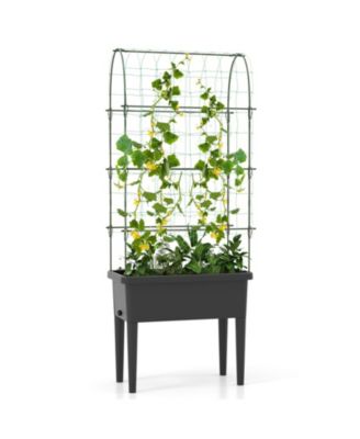 Self-watering Raised Garden Bed Elevated Planter with Climbing Trellis-Black