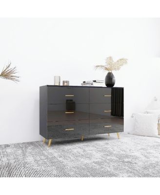 6 Drawer Chest with Golden Accents in Black Finish