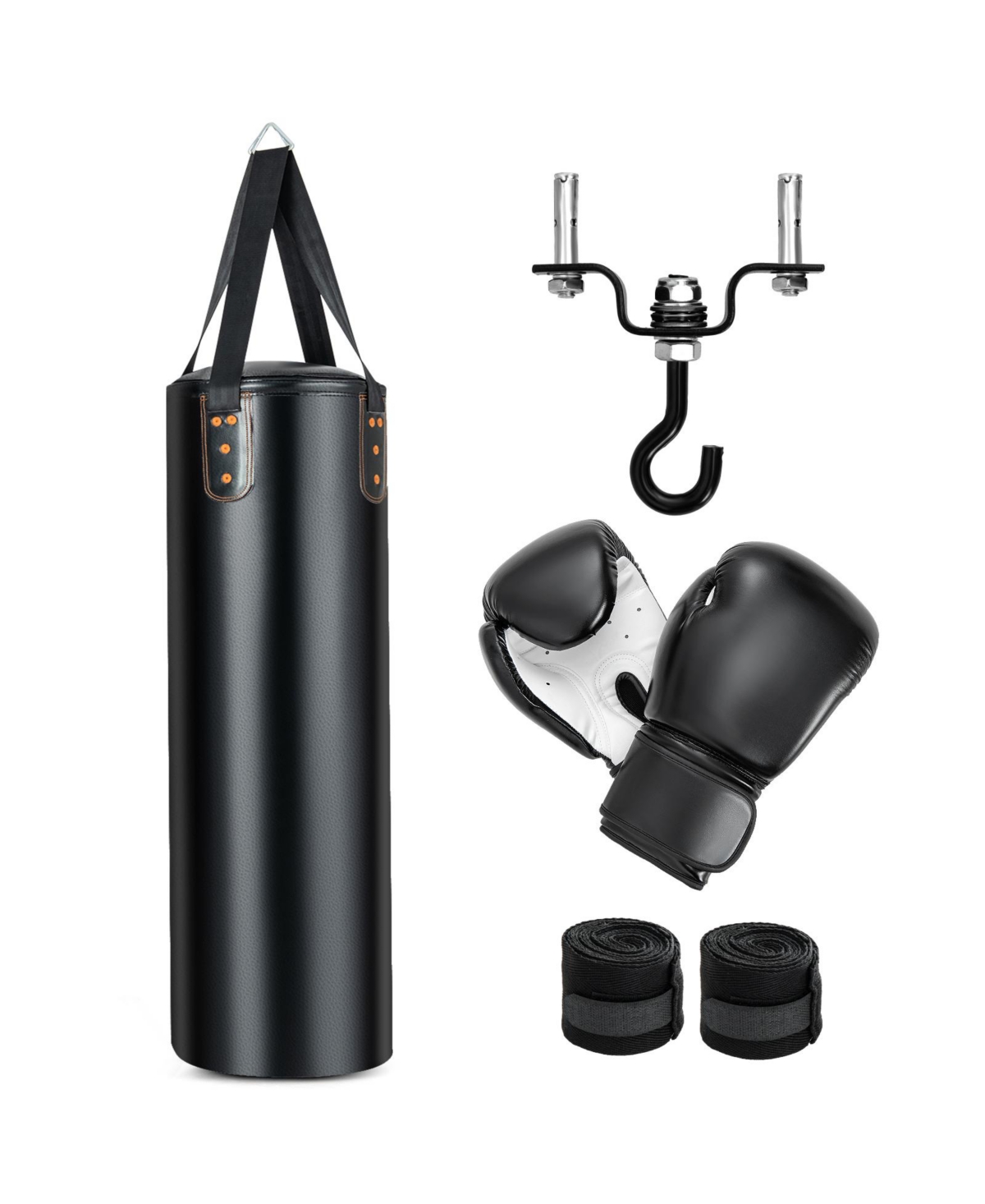 4-In-1 Hanging Punching Bag Set with Punching Gloves and Ceiling Hook - Black