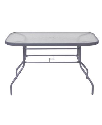Tala Patio Table With Tempered Glass Top With Umbrella Hole And Steel Frame